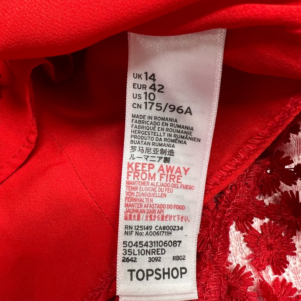 TOPSHOP Lace Plunge Asymmetrical Hem Midi Dress in Red Size US 10 - Picture 12 of 15